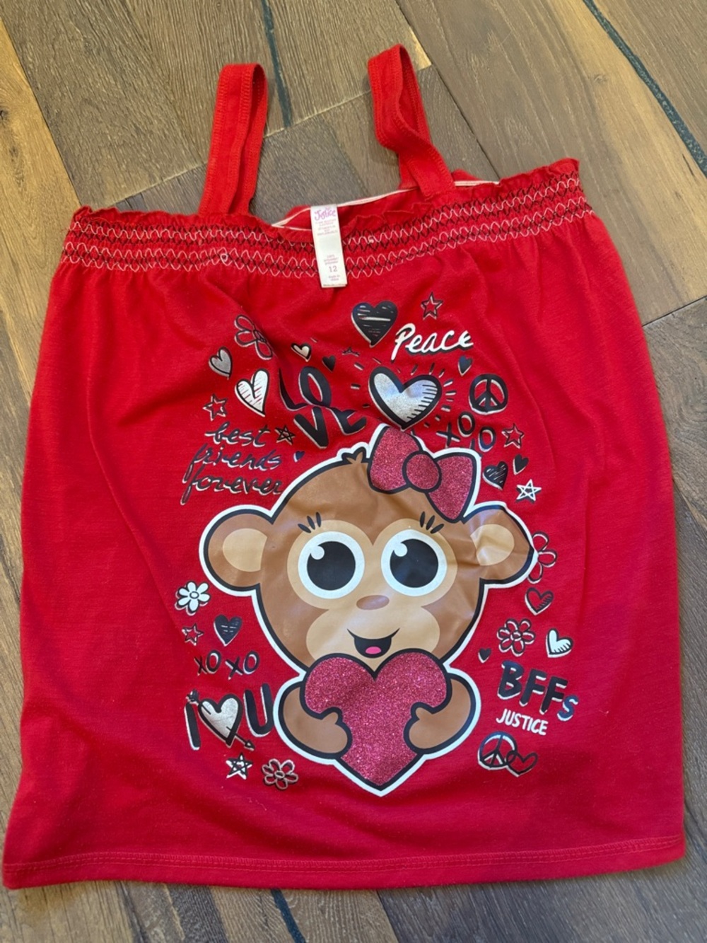 Justice Red Girls Monkey Heart Pajama Tank